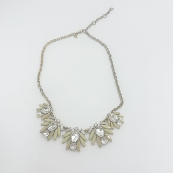 J Crew Signed Necklace Off White Crystal Stations Gold Tone Chain Statement - Picture 3 of 10